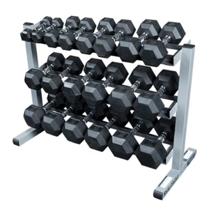 Body-Solid 5-50lb. Rubber Coated Dumbbells (SDRS550) with 3-Tier Rack (GDR363) - Picture 1 of 2
