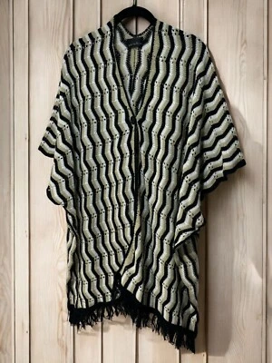 Brittany Black Chevron Cardigan  Womens Size S/M Fringe Hem Boho Multicolor - Image 1 of 4