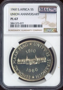 1960 South Africa Silver 5 Shillings NGC PL67 Quality - Picture 1 of 2