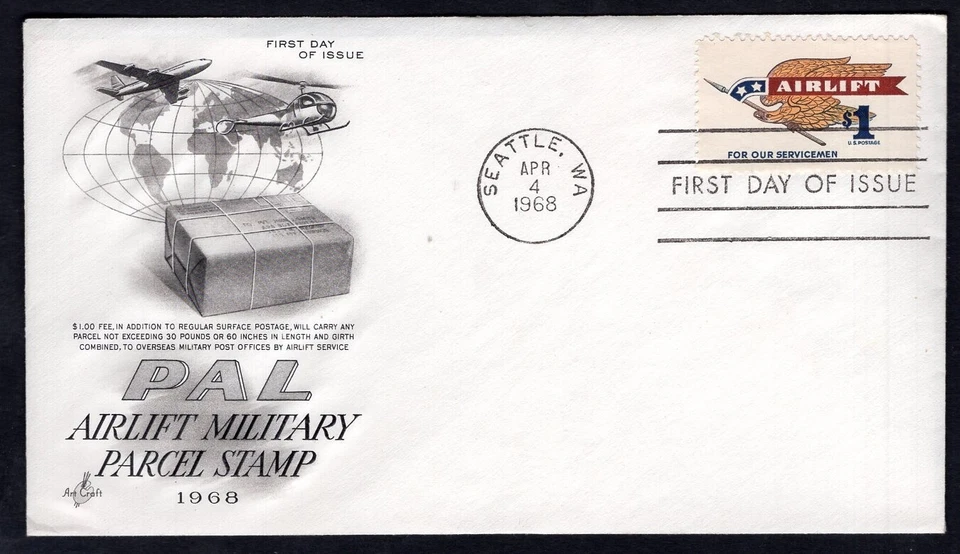 USA 1968 FDC Cover. $1 Airlift Military Parcel Stamp - Image 1 of 2