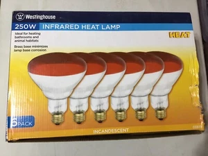 LOT x 6 Westinghouse 250W R40 Red Infrared Heat Lamp Bulbs 120V 03979 - Picture 1 of 7
