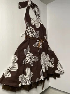 Hawaiian 3 Toddler Halter Tropical Brown Dress with Lace NWT Floral Ribbon/Bow - Picture 1 of 6