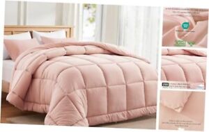 Comforter Set Soft Bedding Comforters for All Seasons, 3 Piece Full Blush Pink