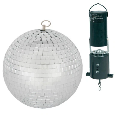 QTX Lightweight Silver Mirror Dance Disco Party DJ Ball 200mm 8" With Motor - Image 1 of 3