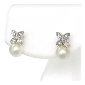MIKIMOTO Flower Pearl Earrings PE-1392PU K18(K18WG) Women 【J】 - Picture 1 of 5