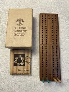 Vintage Walnut Portable Folding Cribbage Board By Pacific Game Co # 703-2 Player - Picture 1 of 7