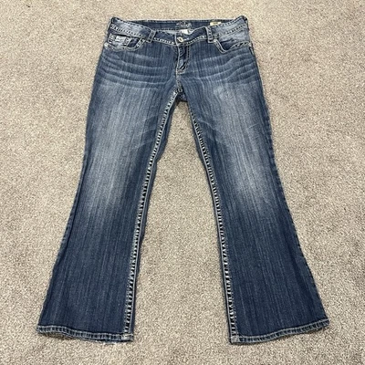 Pantalones de mezclilla plateados para mujer 34x30 Suki corte bota azul vaquero occidental bigote Foto 1 de 4