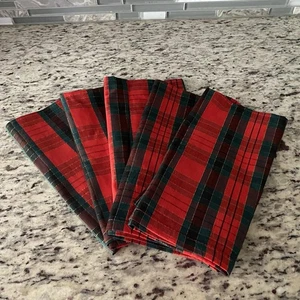 Crate & Barrel napkins tartan plaid red green gold Christmas set of 5 vintage - Picture 1 of 5