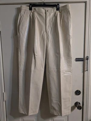 PANTALONES DE CUERO Hombre Talla. 42x34 MANTEQUILLA SUAVE Luz Camel Ajuste Relajado Diseño Italiano Foto 1 de 4