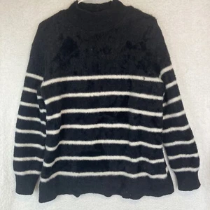 Bailey 44 Anthropologie Large Eyelash Knit Sweater Black White Striped - Picture 1 of 4