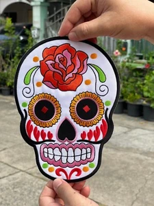 Skull Sugar Rose Biker Day of Dead Embroidered Iron-on Sew-on Patch - Picture 1 of 7