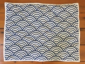 Pottery Barn PB Teen Blue White Cotton Geometric Japanese Wave Pillow Sham Cover - Picture 1 of 6