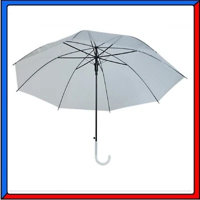 Ombrello Automatico Trasparente con Manico Curvo Bianco per Foto Sposa Pioggia - Immagine 1 di 4
