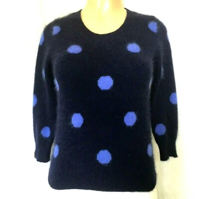 Wallace Polka Dot Sweater Pullover Blue Navy Rabbit Hair 3/4 Sleeve Crew Neck XS - Image 1 of 4