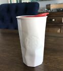 Starbucks Travel Cup Coffee Mug 2013 Siren White With Red Lid 10 Oz