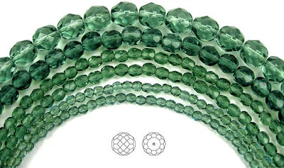 Czech Glass Fire Polished Round Faceted Glass Beads, Turmaline color, 16", green - Image 1 of 4