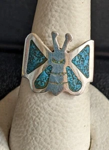 ANELLO FARFALLA TURCHESE ARGENTO STERLING VINTAGE TAXCO TAGLIA 5 1/2! - Foto 1 di 5