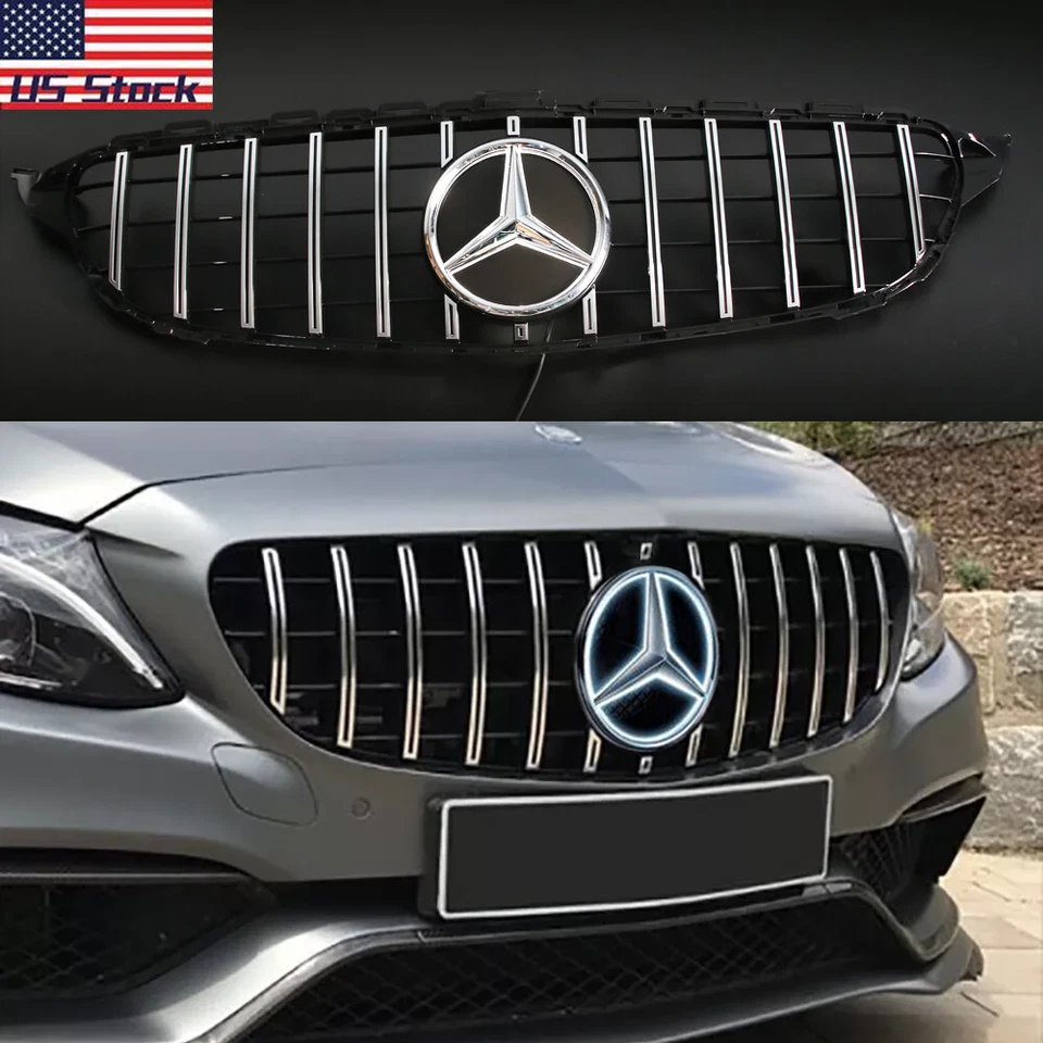 Front Grille Grill w/LED Star Fit 2015-2018 Mercedes Benz W205 C180 C200 C300 - Image 1 of 4