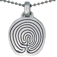 Cretan Labyrinth Maze Pewter Men Pendant Necklace Charm Amulet Silver Ball Chain