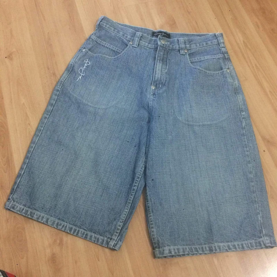 Shorts jeans Sean John masculino tamanho 20 azul bordado logotipo estado perfeito - Imagem 1 de 4