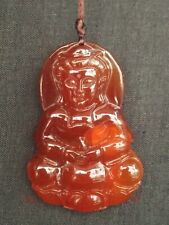 Collection Old China Red Agate Hand Carving Avalokitesvara Statue Pendant Amule