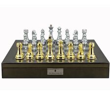 Dal Rossi Italy Chess Set Silver/Gold on Carbon Fibre Shiny Finish 20" Board