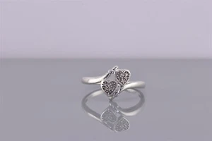 Sterling Silver Offset Diamond Accented Hearts Wrap Around Band Ring 925 Sz: 7 - Picture 1 of 8