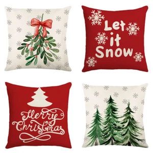 4 PCS Christmas Pillow Covers Red&white Christmas Tree Sofa Cushion Covers - Picture 1 of 6