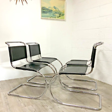 A Set of 4 Vintage Ludwig Miles Van Der Rohe MR10 Cantilever Chair Black Leather