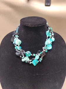 Turquoise Blue Mother Of Pearl Necklace - Picture 1 of 9