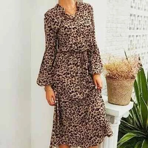KIRUNDO Women's 2023 Fall Winter Long Sleeve Leopard Print Midi Dress Button - Picture 1 of 8