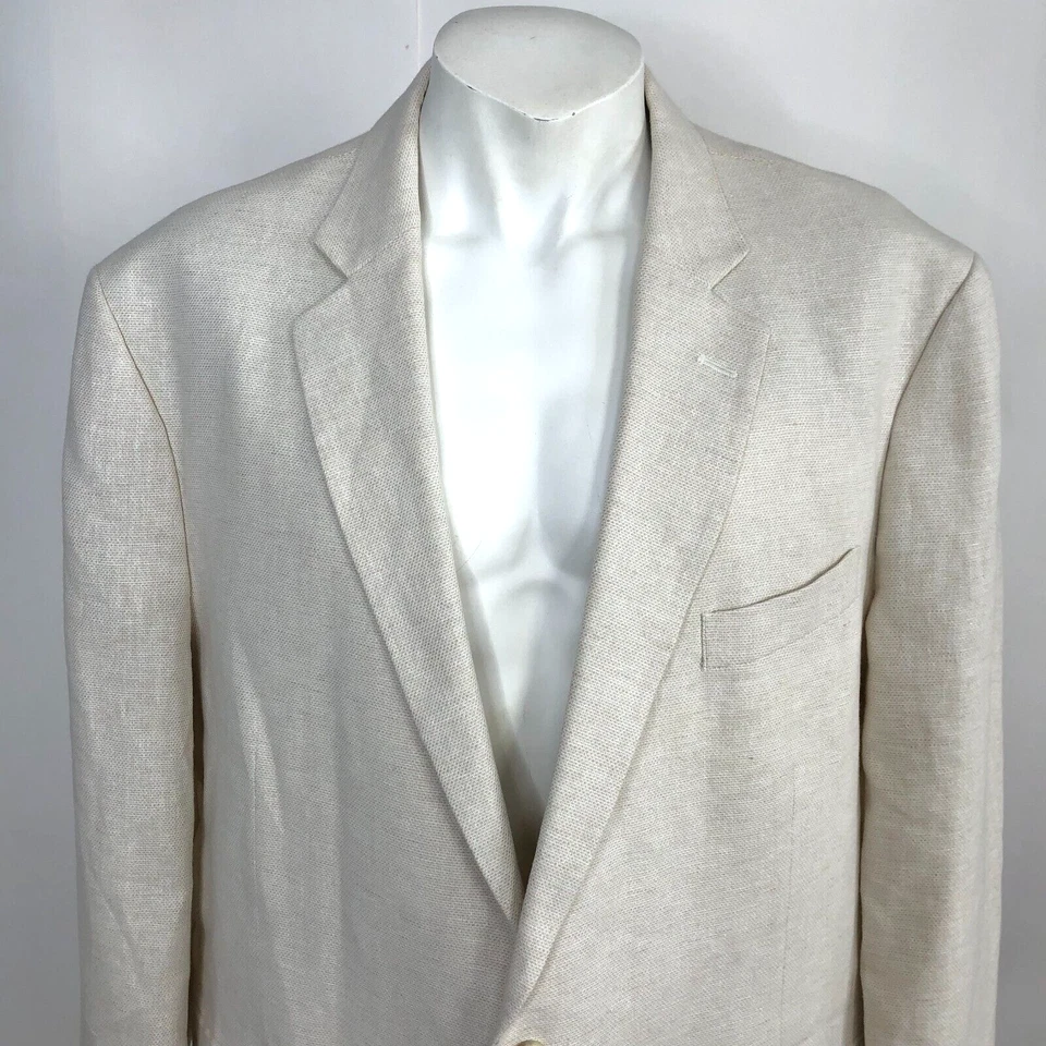 Blazer chaqueta abrigo deportivo Stafford Classic Fit 48 R marfil lino mezcla algodón Foto 1 de 4