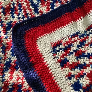 Red White Blue Crochet Afghan Blanket Handmade USA Warm Granny Core 5x10 Ft - Picture 1 of 11