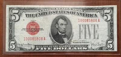 Billete de Estados Unidos 1928-F sello rojo *SERIE BAJA DE LUJO + TRINARIO* Foto 1 de 2