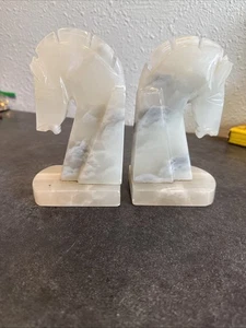 TWO Vintage Onyx Alabaster Horse Head Bookends - Picture 1 of 5