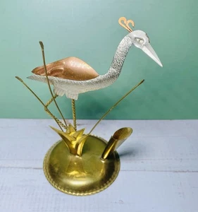 Brass Bird Crane Copper Tone Metal Pen Holder Desk Office Home Decor - Picture 1 of 6