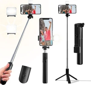 Selfie Stick, Trépied Téléphone Rétractable 40 en avec Télécommande Sans Fil Noir - Photo 1 sur 7