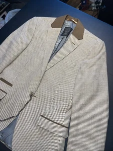 Shelby & Sons Brown Houndstooth 36R Bradbury Cotton Visc Linen Blend - Picture 1 of 20