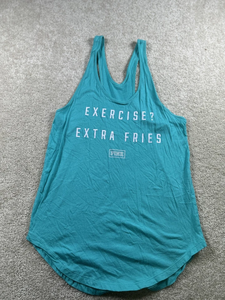 Victoria’s Secret 粉色女式小号蓝绿色赛车背心运动额外炸薯条 — 第 1/4 张图片