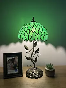 Tiffany Style Table Lamp Green Leaves Stained Glass Included LED Bulb H20”W10" - Picture 1 of 4