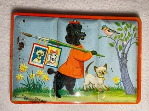Poodle /Cat Empty Watercolor Tin. Made In England. 4.3/4” X 6.3/4”. - Picture 1 of 7