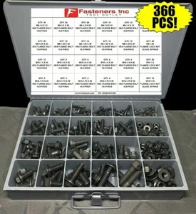 366 Piece Grade 10.9 Metric Flange Bolt & Flange Lock Nut Assortment Kit Black - Picture 1 of 18
