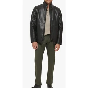 Dockers Mens Size Small Dylan Faux Leather Racer Jacket Black with Bib Coat - Picture 1 of 10