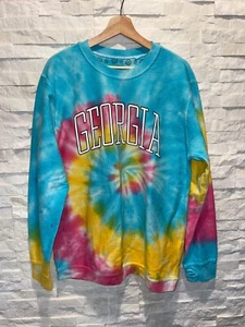 EUC Women's PRESSBOX UGA Georgia Tie Dye Crew Sweatshirt 100% Cotton L/S Size M - Picture 1 of 5