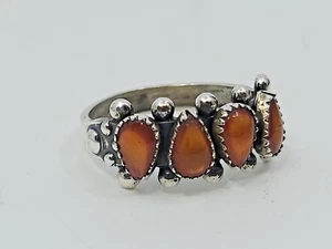 Vintage Sterling Silver Fire Opal Tigers Eye Native American Ring Size 9 - Picture 1 of 4