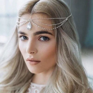 Kristallkopf Haarkette Schmuck Kopfstück Stirnband Quaste Haar Hochzeit - Bild 1 von 14