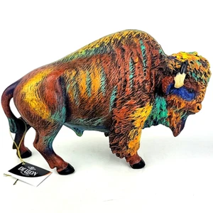 Multicolor Buffalo Statue Figurine American Bison Wildlife Animal Decoration New - Picture 1 of 6