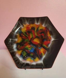 Vintage Mexican Foil Art Glass Tray 13 X 12 - Picture 1 of 2