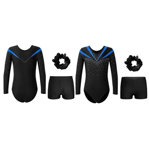 Kids Girls Leotard With Shorts Matching Dance Outfit Scrunchies Bodysuit Class - Picture 1 of 31