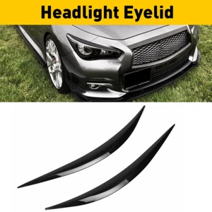 Headlight Eyebrows Eyelid Trim Cover Glossy Black For 2014-2023 Infiniti Q50 - Picture 1 of 16